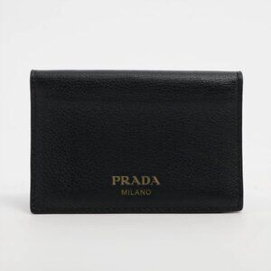 Prada Logo Leather Card Case Black
